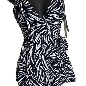 Profile by Gottex Women's Black and White Patterned Swim‎ One Piece Tie On Hip